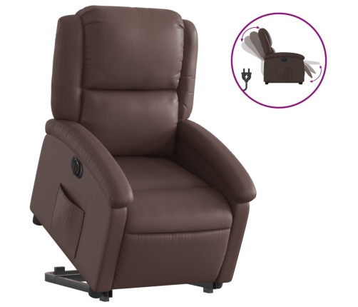 Sillón reclinable elevable eléctrico de cuero sintético marrón