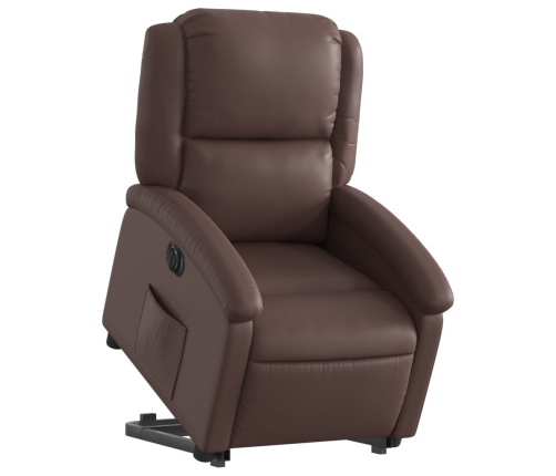 Sillón reclinable elevable eléctrico de cuero sintético marrón