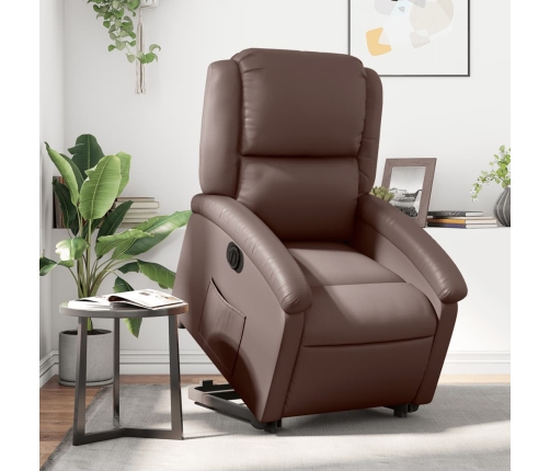 Sillón reclinable elevable eléctrico de cuero sintético marrón