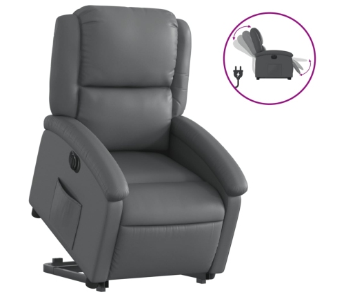 Sillón reclinable elevable eléctrico de cuero sintético gris