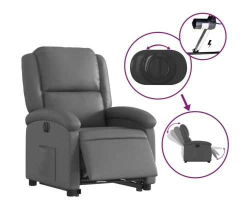 Sillón reclinable elevable eléctrico de cuero sintético gris