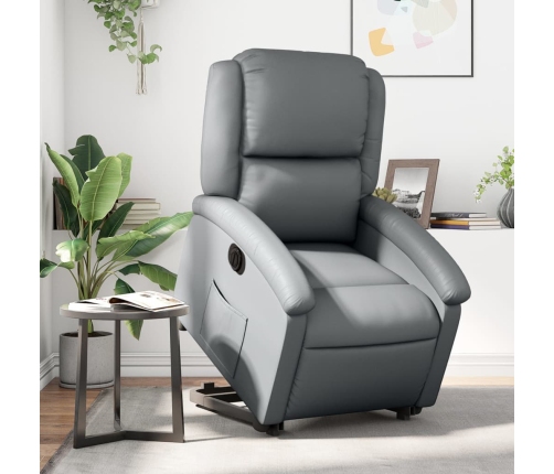 Sillón reclinable elevable eléctrico de cuero sintético gris