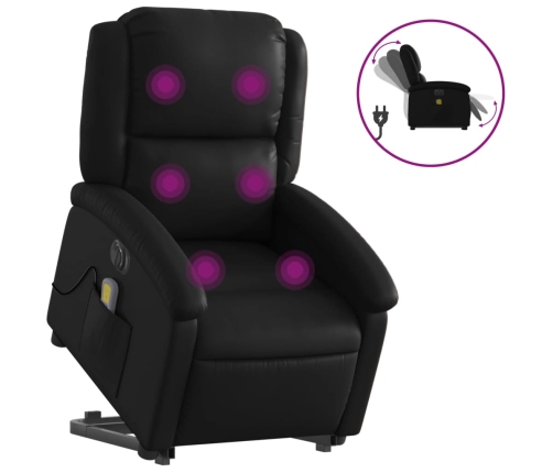 Sillón de masaje elevable eléctrico cuero sintético negro