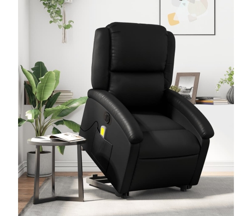 Sillón de masaje elevable eléctrico cuero sintético negro