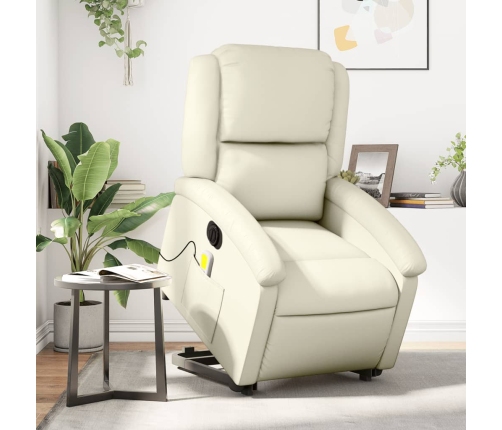 Sillón de masaje elevable eléctrico cuero sintético crema