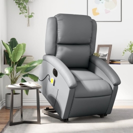 Sillón de masaje elevable eléctrico cuero sintético gris