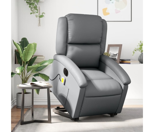 Sillón de masaje elevable eléctrico cuero sintético gris