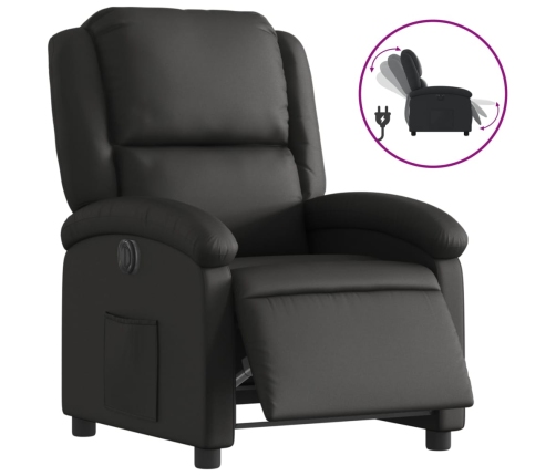 Sillón reclinable eléctrico de cuero auténtico negro