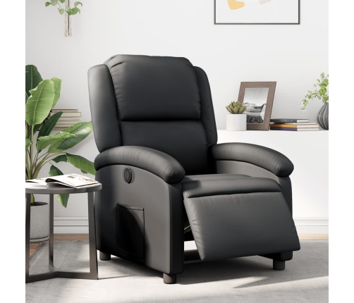 Sillón reclinable eléctrico de cuero auténtico negro