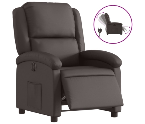 Sillón reclinable eléctrico de cuero auténtico marrón oscuro