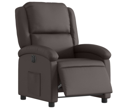 Sillón reclinable eléctrico de cuero auténtico marrón oscuro