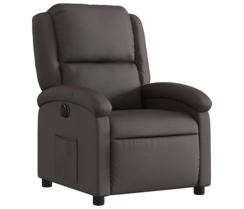 Sillón reclinable eléctrico de cuero auténtico marrón oscuro