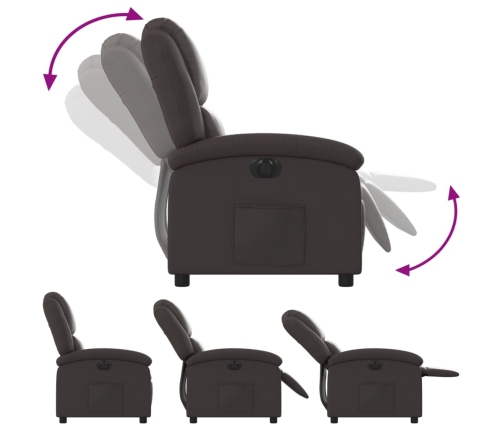 Sillón reclinable eléctrico de cuero auténtico marrón oscuro