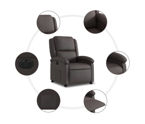 Sillón reclinable eléctrico de cuero auténtico marrón oscuro