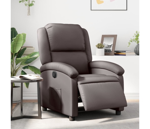 Sillón reclinable eléctrico de cuero auténtico marrón oscuro