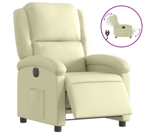 Sillón reclinable eléctrico de cuero auténtico blanco crema