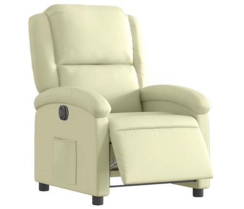 Sillón reclinable eléctrico de cuero auténtico blanco crema