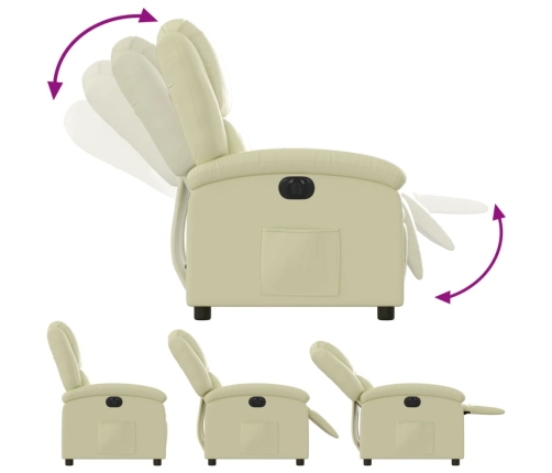 Sillón reclinable eléctrico de cuero auténtico blanco crema