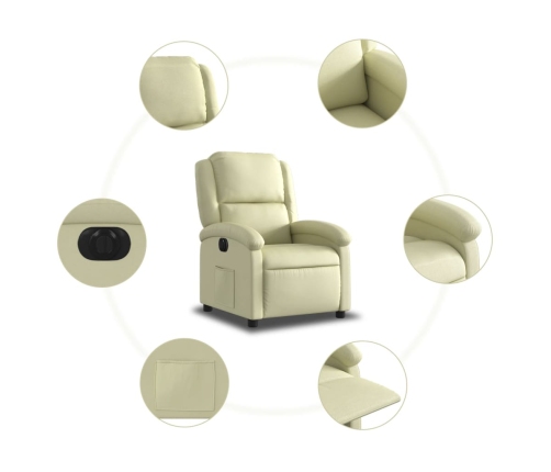 Sillón reclinable eléctrico de cuero auténtico blanco crema