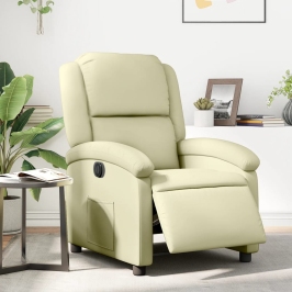 Sillón reclinable eléctrico de cuero auténtico blanco crema