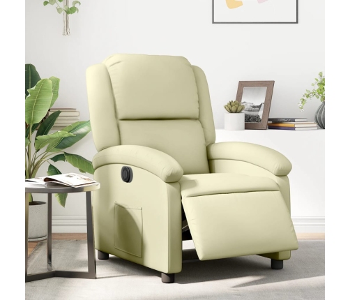 Sillón reclinable eléctrico de cuero auténtico blanco crema