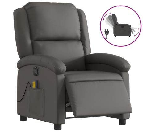 Sillón reclinable eléctrico de cuero auténtico gris