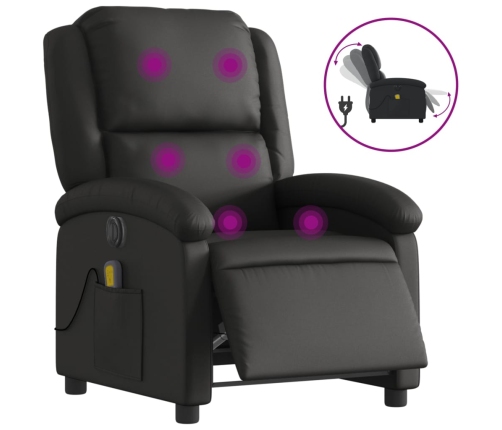 Sillón reclinable de masaje eléctrico cuero auténtico negro