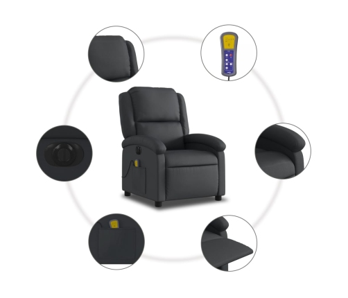 Sillón reclinable de masaje eléctrico cuero auténtico negro