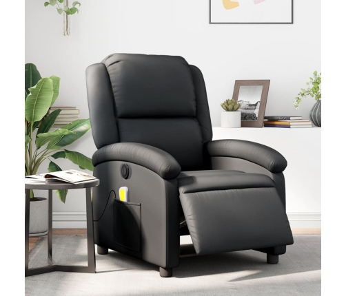 Sillón reclinable de masaje eléctrico cuero auténtico negro