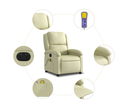 Sillón reclinable de masaje eléctrico cuero auténtico crema