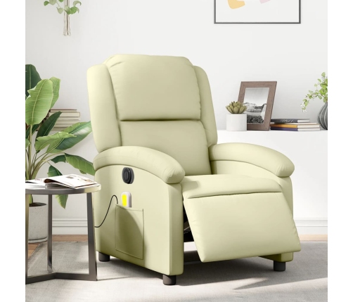 Sillón reclinable de masaje eléctrico cuero auténtico crema