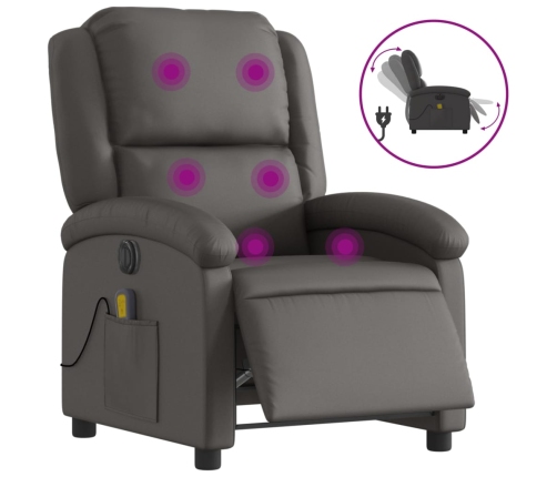 Sillón reclinable de masaje eléctrico cuero auténtico gris