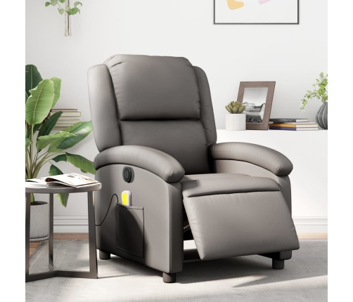 Sillón reclinable de masaje eléctrico cuero auténtico gris