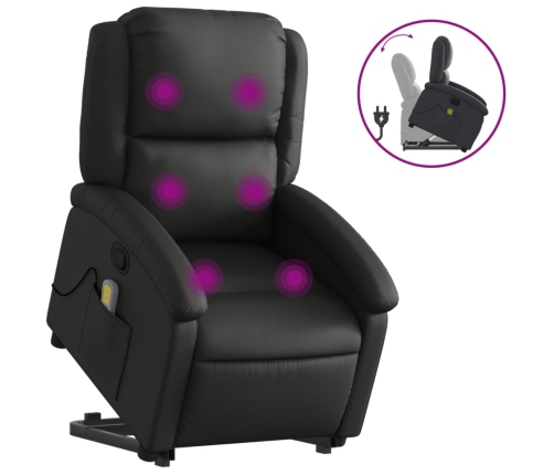 Sillón reclinable de masaje elevable cuero auténtico negro