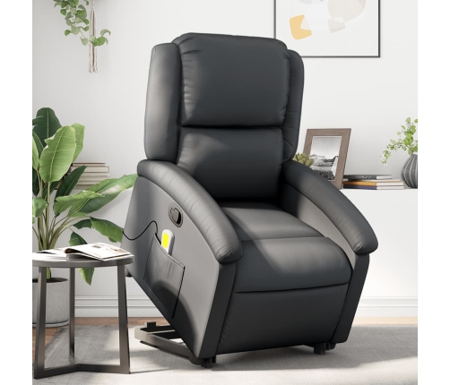 Sillón reclinable de masaje elevable cuero auténtico negro