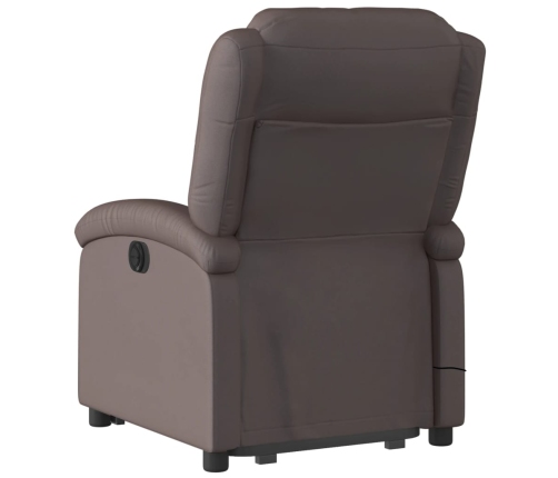 Sillón reclinable masaje elevable cuero auténtico marrón oscuro