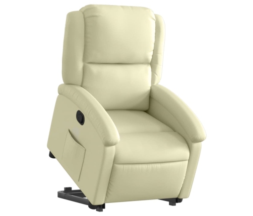 Sillón reclinable de masaje elevable cuero auténtico crema