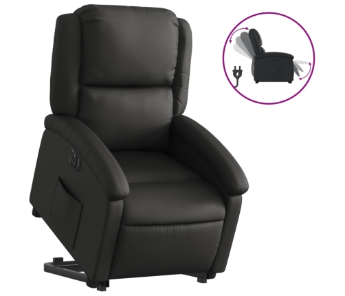 Sillón reclinable eléctrico elevable cuero auténtico negro