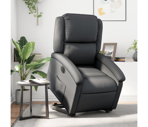 Sillón reclinable eléctrico elevable cuero auténtico negro