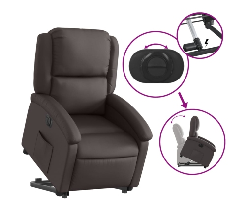 Sillón reclinable eléctrico pie cuero auténtico marrón oscuro