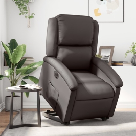 Sillón reclinable eléctrico pie cuero auténtico marrón oscuro