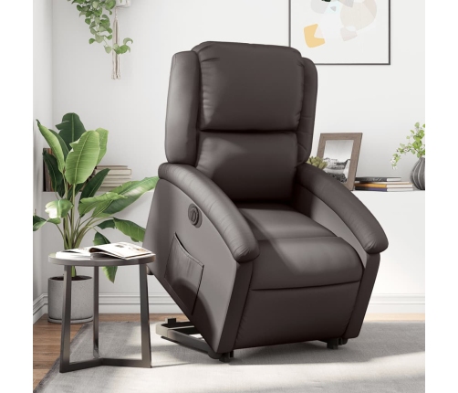 Sillón reclinable eléctrico pie cuero auténtico marrón oscuro