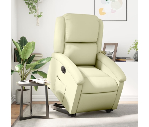 Sillón reclinable eléctrico elevable cuero auténtico crema