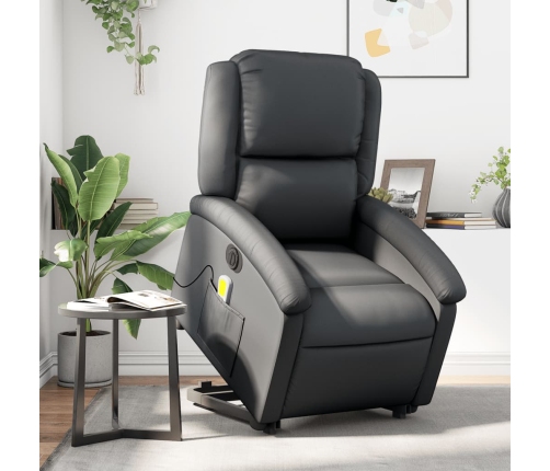 Sillón de masaje elevable eléctrico cuero auténtico negro