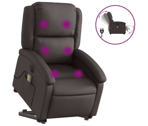 Sillón masaje eléctrico elevable cuero auténtico marrón oscuro