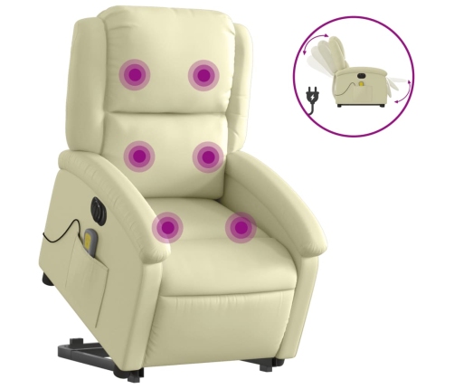 Sillón reclinable masaje eléctrico de pie cuero auténtico crema