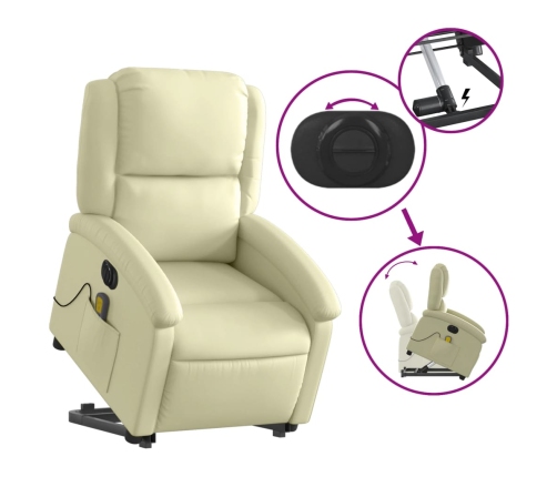 Sillón reclinable masaje eléctrico de pie cuero auténtico crema