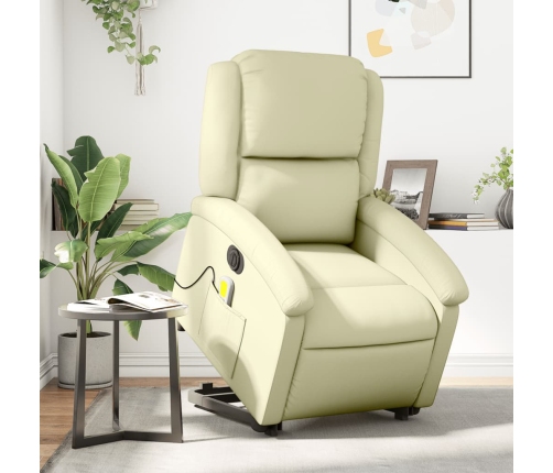 Sillón reclinable masaje eléctrico de pie cuero auténtico crema