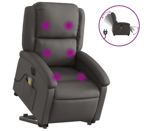 Sillón reclinable masaje eléctrico de pie cuero auténtico gris