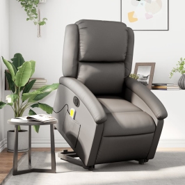 Sillón reclinable masaje eléctrico de pie cuero auténtico gris